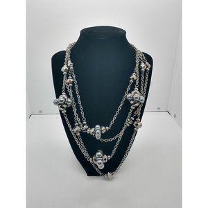 You and I Brand Gunmetal Gray Chain Bead Cluster Necklace Chunky Multi Strand